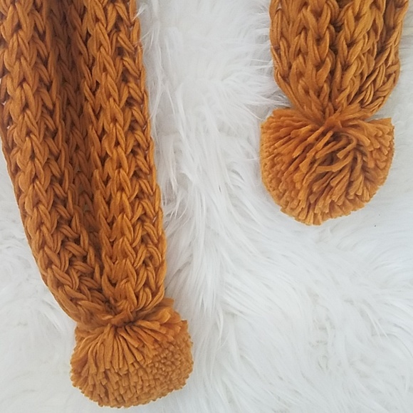 Mustard Crochet Pom Pom Wrap Scarf - Picture 5 of 6